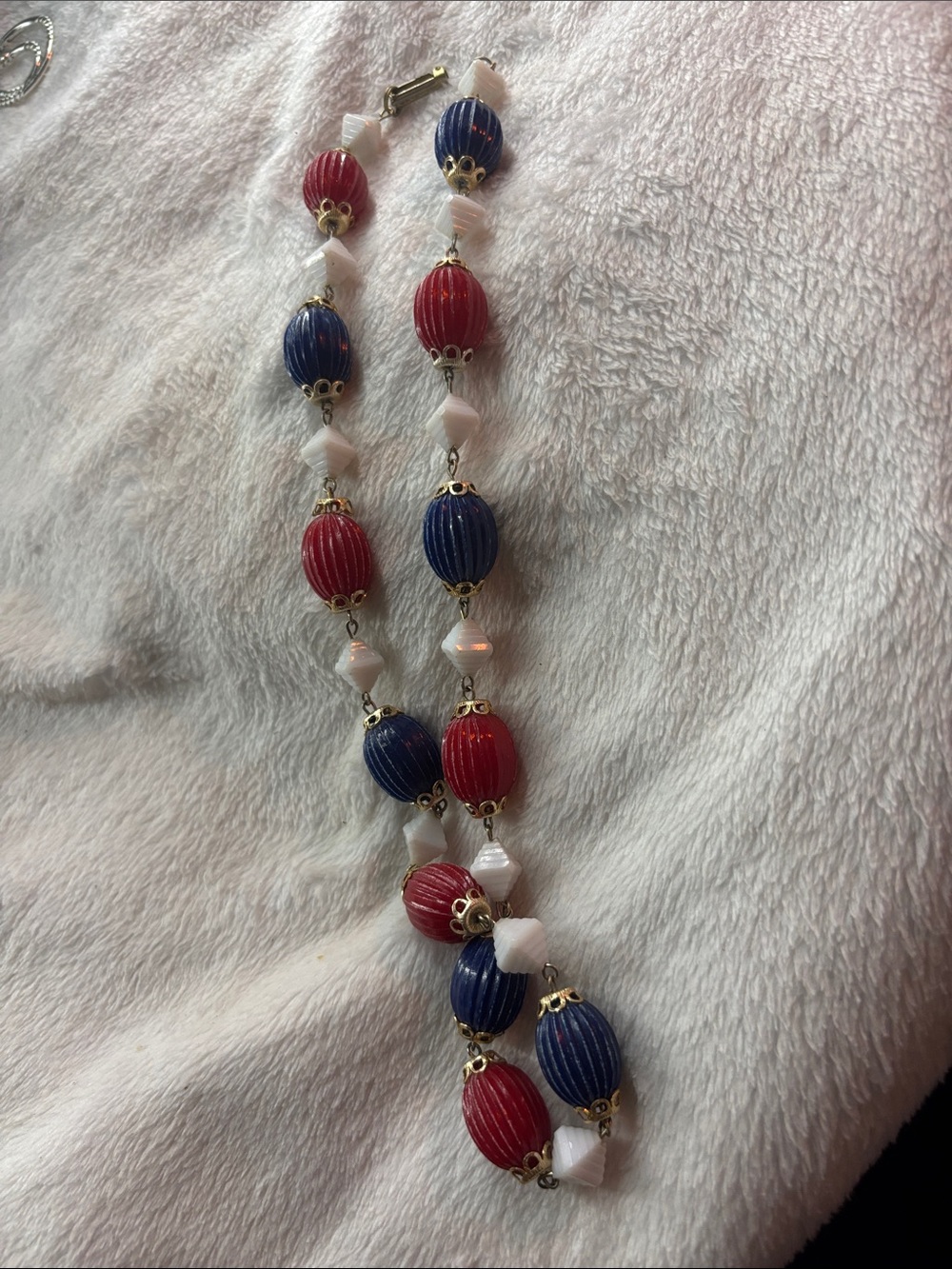Antique Beaded Red, Navy & White Statement Necklace